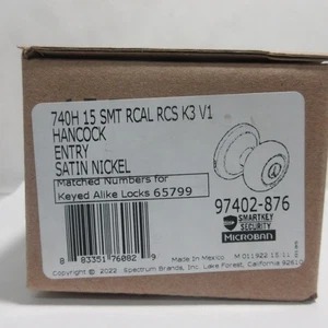 kwikset 97402-876 Hancock Knob Entry Door Lock Satin Nickel 740H 15 SMT RCS K3V1 - Picture 1 of 6