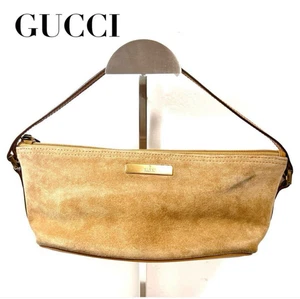 RankB Gucci Hand Bag Accessories Pouch Suede Leather Camel #180 - Picture 1 of 8