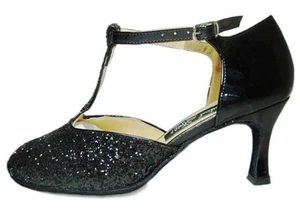 MONDIAL SHOES 01 scarpe da ballo donna tacco 70/R nere basse lucide brillantini - Foto 1 di 1