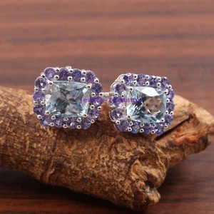 Natural Sky Blue topaz & Tanzanite Stones 925 Sterling Silver Cufflinks for Men - Picture 1 of 3