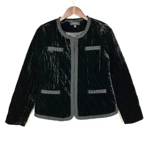 Chaqueta de terciopelo acolchada Talbots para mujer talla S felpa vacaciones cinta ribete negra - Imagen 1 de 10