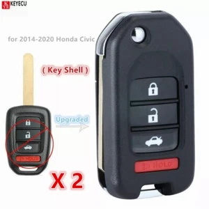 2 fundas para llaves remotas abatibles sin cortar mejoradas 4B para Honda Accord Civic 2013-2017 - Imagen 1 de 4