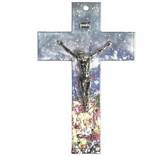 Kruzifix Jesus Christus Murano Glaskreuz 16 cm Wandkreuz mit Metall Corpus