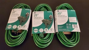 NEW 25ft Christmas Lights Extension Cord Green 3-Outlet - 3 Pack! FREE SHIP! - Picture 1 of 2