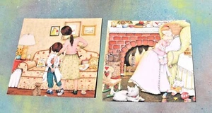 MARY ENGELBREIT Paper Art, Rocking Chair Mom & Snuggling Mom for Framing, 5” sq. - Picture 1 of 6