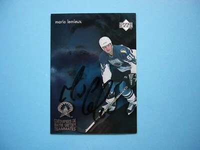 1998/99 UPPER DECK NHL HOCKEY CARD 84 MARIO LEMIEUX AUTO AUTOGRAPH WAYNE GRETZKY - Image 1 of 3