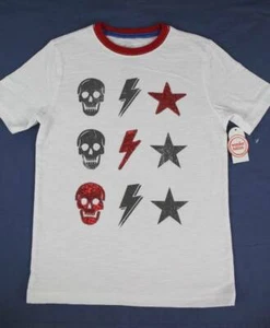 NEW Boys Skull T Shirt Size 10 - 12 Large Graphic Tee Lightening Star Sequin Top - Picture 1 of 2