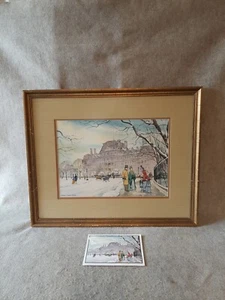 Vintage Watercolor Painting Frederic Schuler Briggs Old State Dept Building Snow - Picture 1 of 9