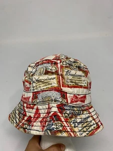 vintage 70s 80s BUDWEISER Bucket Boat Hat Logo All Over Print - Picture 1 of 3