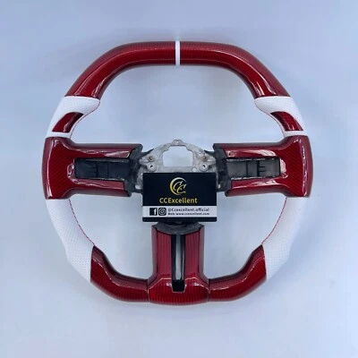 Red Carbon Fiber Steering Wheel Fit For Ford Mustang GT 2010 2011 2012 2013 2014 - Image 1 of 4