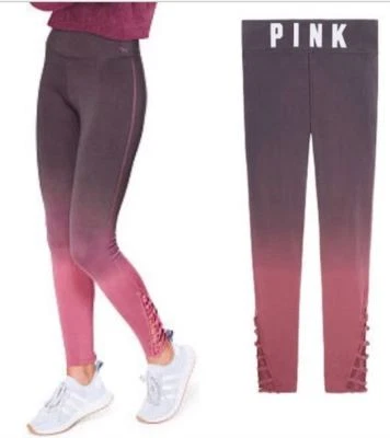 Leggings de yoga Victorias Secret rosa con tiras Ombre XS rosa gris cintura plana Foto 1 de 4