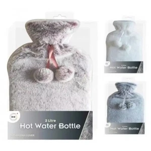 2L Extra Long Hot Water Bottle with Luxurious Plush Cover 75cm x 11cm Secure Cap - Picture 1 of 1
