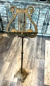 VINTAGE ORNATE BRASS MUSIC STAND ADJUSTABLE BOOK SHEET MUSIC HOLDER VGC (LG) - Picture 1 of 9