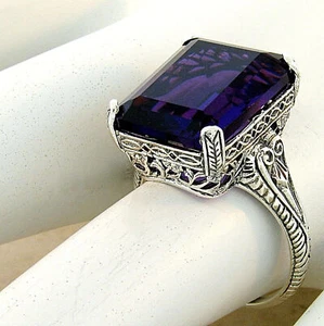 ANTIQUE STYLE 925 STERLING SILVER FILIGREE 8 CARAT SIM AMETHYST RING        933X - Picture 1 of 3