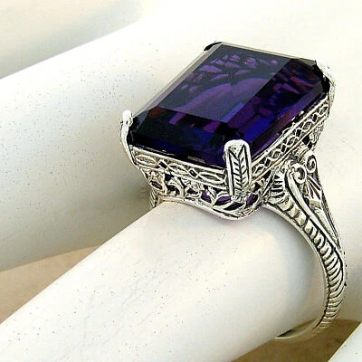 ANTIQUE STYLE 925 STERLING SILVER FILIGREE 8 CARAT SIM AMETHYST RING        933X - Image 1 of 3