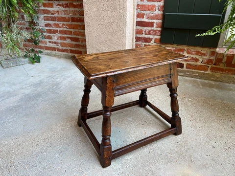 Antique English Oak Joint Stool Pegged Bench Large Display Stand Cover