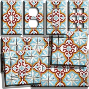 TRADITIONAL BLUE ARABIC RUSTIC TILES STYLE LIGHT SWITCH OUTLET WALL PLATES DECOR - Picture 1 of 34