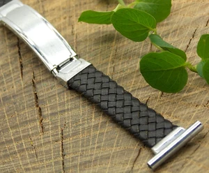 Vintage Watch Band NOS Unused Peerless Deployment Stainless Steel & Leather 19mm - Picture 1 of 7
