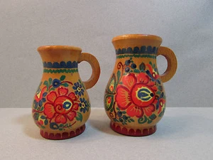 Hand Painted Wooden Pitcher Czechoslovakia Era Moravia Straznice Prague Mug Cup - Picture 1 of 3
