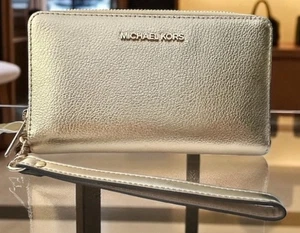 Michael Kors Wristlet Jet Set Travel Wallet Zip Around Phone Case Pale Gold Bag - Picture 1 of 8
