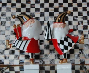 Martha Stewart Whimsical Santa Set 2 Ornamente MacKenzie Stil Harlekin Streifen - Bild 1 von 8