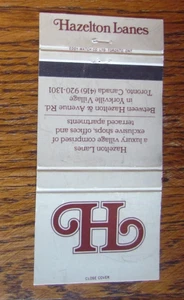 TORONTO, ONTARIO MATCHBOOK COVER: HAZELTON LANES EMPTY MATCHCOVER -A - Picture 1 of 2