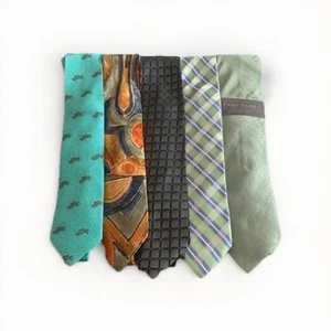 Vintage Mix Men's Patterned Mixed Material Designs Bundle Necktie Ties x5 - Picture 1 of 4