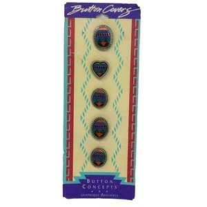 Vintage Southwestern Style Hand painted Button Covers - 1980s Silver tone - Picture 1 of 11