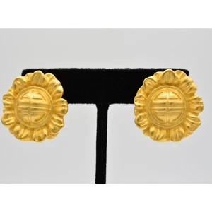 Pendientes Givenchy Vintage Logo Clip On Girasol Cepillado Dorado Grueso Firmado BinZ - Imagen 1 de 12