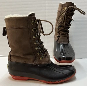 Sperry Top-Sider J. Crew Tall Duck Snow Boots Sz 7 Wool Sherpa Lined Rubber EUC - Picture 1 of 18