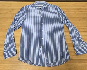 Versace Collection Shirt Mens 15.5 38 Blue White Striped Long Sleeve Trend Dress - Picture 1 of 7