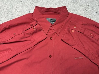 Camisa Oakley Para Hombres 2XL Roja Abotonada Manga Larga Cuello Punta Bolsillo Clásica Foto 1 de 4
