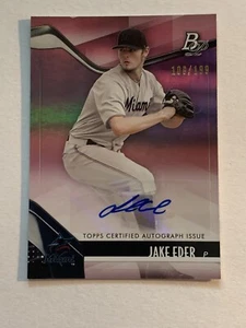 Jake Eder 2021 Bowman Platinum #TOP-29 rosa parallelo 100/199 Prospect Marlins - Foto 1 di 4