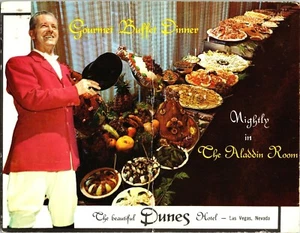 Beautiful Dunes Hotel, Aladdin Room, Las Vegas, Nevada Postcard buffet dinner - Imagen 1 de 2