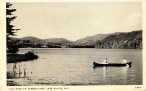 Vintage Postkarte - Lilienblöcke auf Spiegelsee, Lake placid, New York - RPPC - Bild 1 von 2