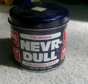 Vintage 70er Jahre NEVR-DULL Metall Politur Blechdose RETRO GRAFIK DESIGN Produkt rar - Bild 1 von 3