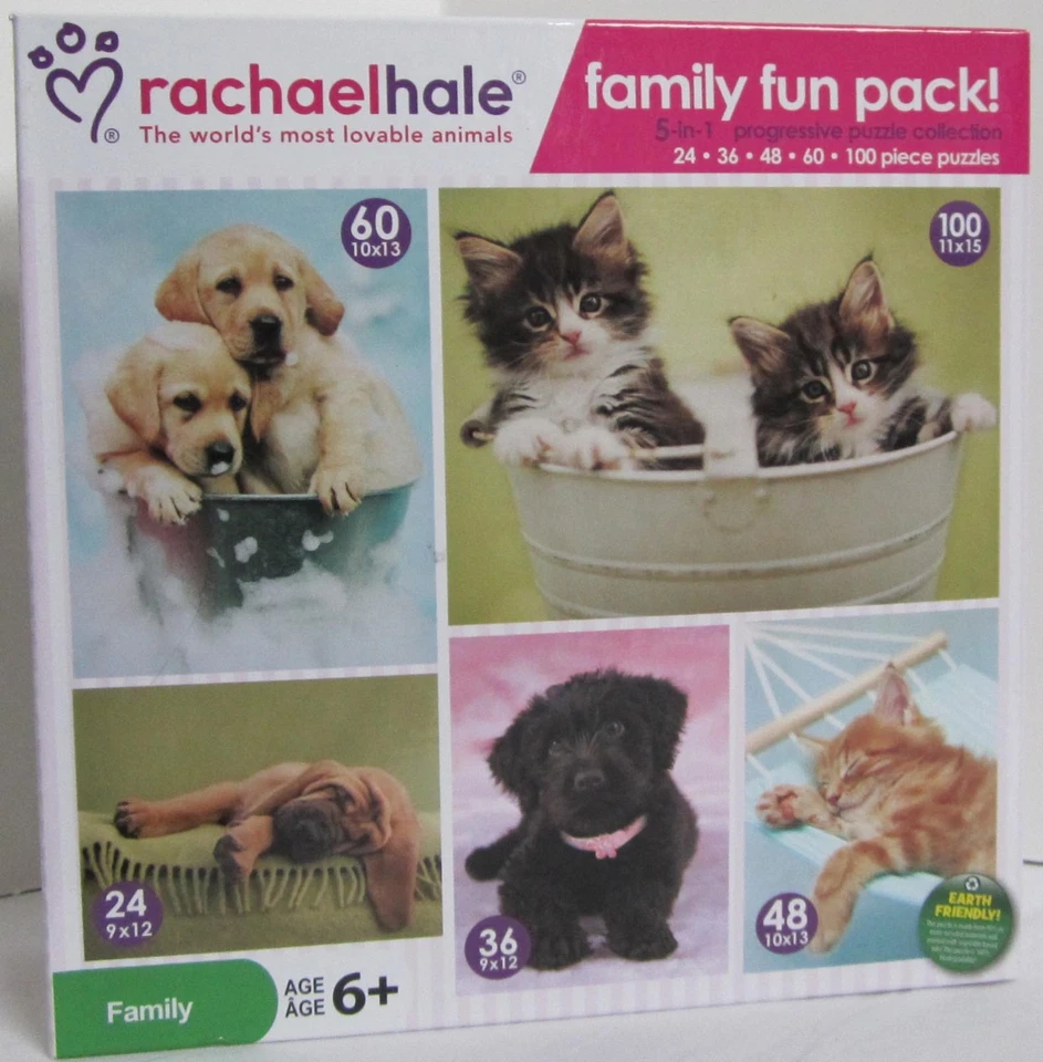 Rachael Hale Jigsaw Puzzles Lovable Animals Kittens Puppy FAMILY FUN PACK 5-in-1 - Image 1 of 3