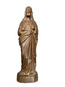 Antique fine wood carved Sacred heart jesus statue 1958 - Picture 1 of 16