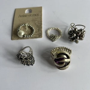 Bling Statement Ring Bundle Costume Jewellery Marcosite Faux Pearls Silver Tone - Picture 1 of 13