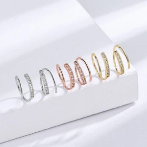 925 Sterling Silver Twist Spring CZ Gem Spiral Circle Hoop Earrings Women Girl - Picture 1 of 11
