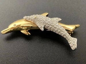 Swarovski Gold Tone & Crystal Double Dolphin Pin Brooch - Picture 1 of 3