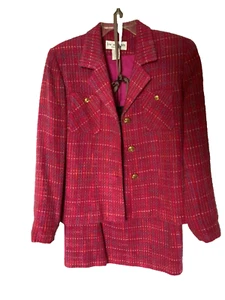 Vtg LEW MAGRAM Collection 2 Pc Mini Skirt Suit Jacket Fuscia Tweed Sz 6 - Picture 1 of 8