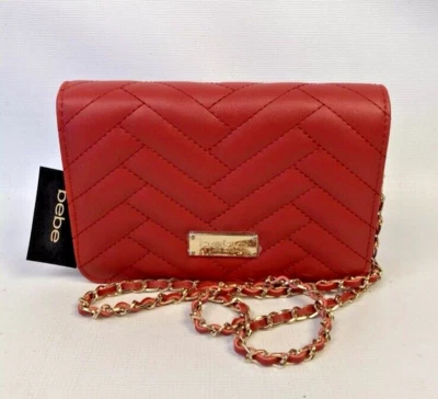 Bebe Sophia Quilted Crossbody W/Chain Braided Strap Cherry Red NWT MSRP $69 - Image 1 of 4