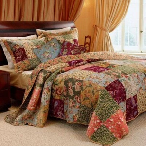 King 100% Cotton Floral Paisley Quilt Set w/ 2 Shams & 2 Pillows - Picture 1 of 2
