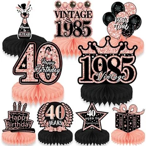 40th Birthday Decorations Women Pink Rose Gold Honeycomb Centerpiece 9 Pack - Picture 1 of 7