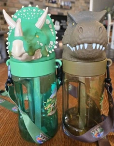2 Disney Springs T-Rex Cafe Triceratops Dinosaur Tumblers Cups Character Bottles - Picture 1 of 11