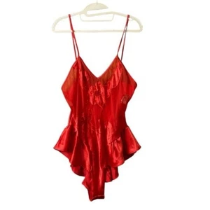 Vintage Josie Red Romantic Sheer Mesh Satin Flutter hips Teddy Slip Size M - Picture 1 of 9
