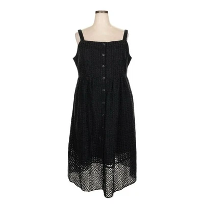 Vestido Solero J.Crew Clásico Midi Botón Frontal Negro Ojales Algodón 24 Bolsillos Plus Foto 1 de 4