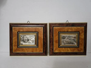 VINTAGE PAIR BEAUTIFUL ITALY FRAMED ARTWORK SILVER RELIEF SCENES SIGNED,STAMPED - Picture 1 of 9