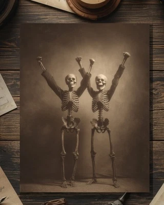 Tarjeta de agradecimiento macabra de felicitaciones esqueletos victorianos de colección Foto 1 de 4